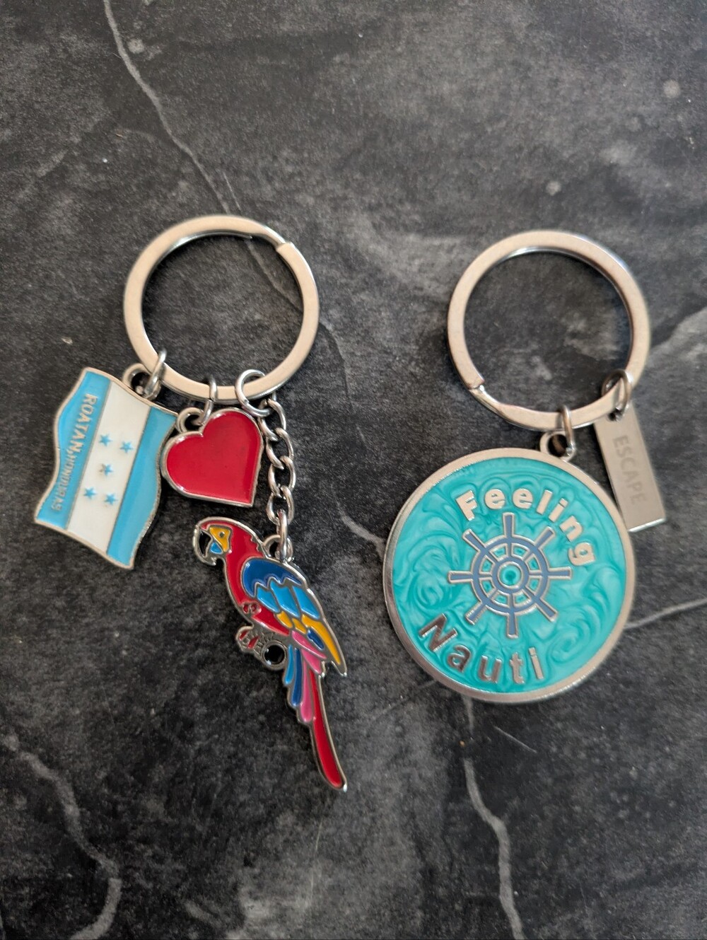 Tropical Parrot & Nautical Keychain Set - Turquoise, Red, Blue, Honduras Flag